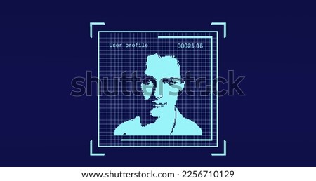 Composition of biometric photos with data processing. Global online security, computing and data processing concept digitally generated image.