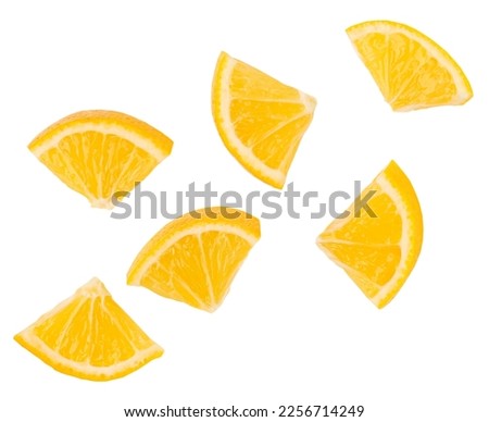 Fresh yellow lemon, slices, white background Royalty-Free Stock Photo #2256714249