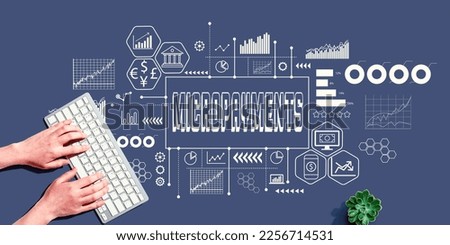 Micropayments theme with person using a computer keyboard Royalty-Free Stock Photo #2256714531