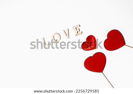 Happy Valentine's day. Love. Red paper hearts isolated on white background, paper art copy space for text.