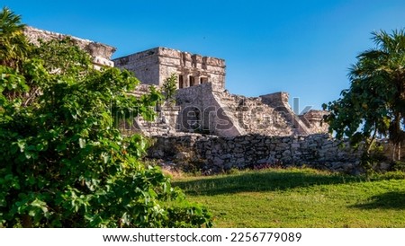 Mayan Ruins in Tulum at the Tulum Archeological Zone in Quintana Roo, Mexico on the Yucatan Peninsula Royalty-Free Stock Photo #2256779089