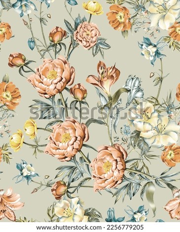 textile design with cute flower pattern image
