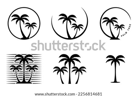 set of palm tree summer logo template vector illustration