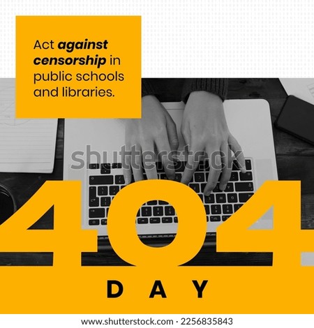 Composition of 404 day text over hands using laptop. 404 day concept digitally generated image.
