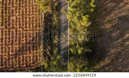 Drone picture of a village road