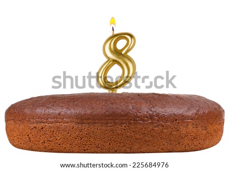 birthday cake with candles number 8 isolated on white background