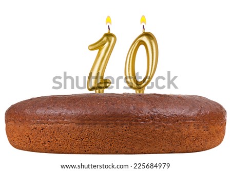 birthday cake with candles number 10 isolated on white background