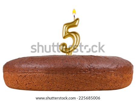 birthday cake with candles number 5 isolated on white background