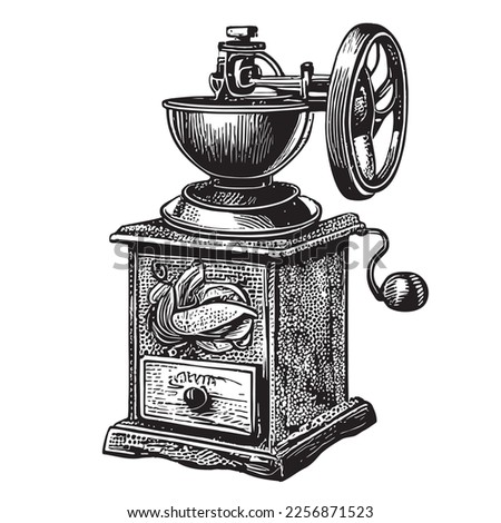Retro coffee grinder in doodle style Vector illustration
