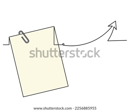 Abstract color paper with paper clip and direction as line drawing on white as background