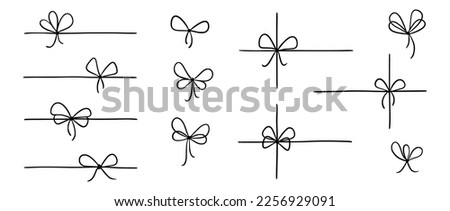 Bow gift ribbon line simple element set. Hand drawn doodle stroke ribbon bow. Elegant minimal line stroke style. Vector illustration Royalty-Free Stock Photo #2256929091