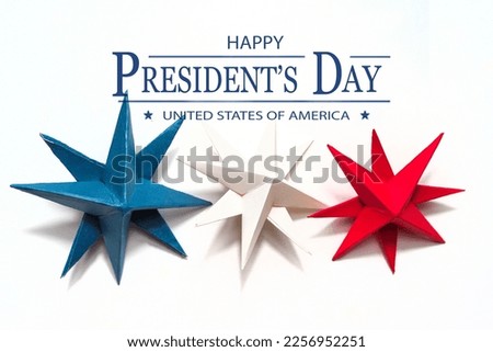 President's day.American handmade stars on white background.President's day background, holiday card. DIY festive flat lay. presidential day zero waste, paper, eco postcard.