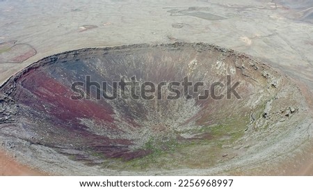 Aerial view of the volcanic crater Caldero Hondo, in the Spanish island of Fuerteventura, Canarias.
