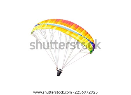 Bright colorful parachute on white background, isolated. Concept of extreme sport, taking adventure challenge. Royalty-Free Stock Photo #2256972925