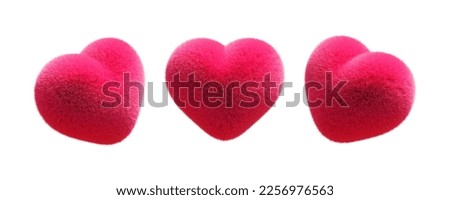 Pink volumetric fur heart isolated on white Royalty-Free Stock Photo #2256976563