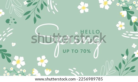 
Hello Spring hand logotype, badge typography icon. Lettering spring season with leaf for greeting card, invitation template. Modern lettering banner poster template background, Sale, offer Royalty-Free Stock Photo #2256989785