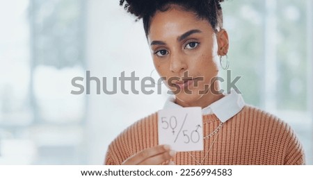 Gender equality, business woman with paper for equal pay, face and protest with feminism and equality in the workplace. Professional for fair opportunity, portrait and income equity with human rights