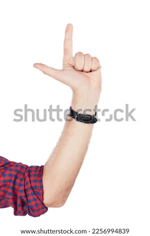 Hand, count and fingers pointing in a studio for direction, mathematics or timer solution. Count down, sign and male model with sign language or symbol hands number gesture by a white background. Royalty-Free Stock Photo #2256994839