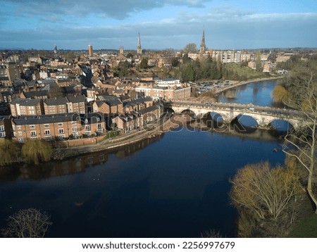 aerial view of Shrewsbury, an English market town on the River Severn