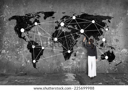 Drawing network on map Royalty-Free Stock Photo #225699988