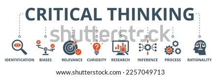 Critical thinking banner web icon vector illustration concept with icon of identification, biases, relevance, curiosity, research, inference, process, rationality Royalty-Free Stock Photo #2257049713