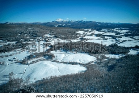 Drone view of winter scene in Quebec Canada