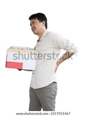 Men who lift heavy objects cause back pain. isolated from white background clipping path