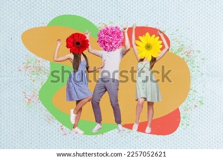 Creative bright template collage of crazy funky youth group people with floral face dance rhythm energetic