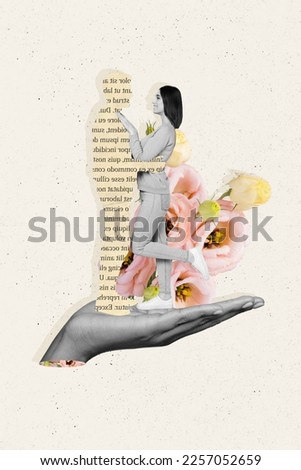 Photo collage artwork design love story march concept of young wife embracing together comfort sweethearts idyllic isolated on grey background