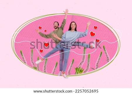 Photo sketch collage graphics artwork picture of charming guy lady having 14 february disco presents isolated drawing background