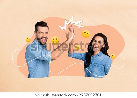 Exclusive magazine picture sketch collage image of sweet funny lady guy clapping palms arms 14 february isolated painting background Royalty-Free Stock Photo #2257052701