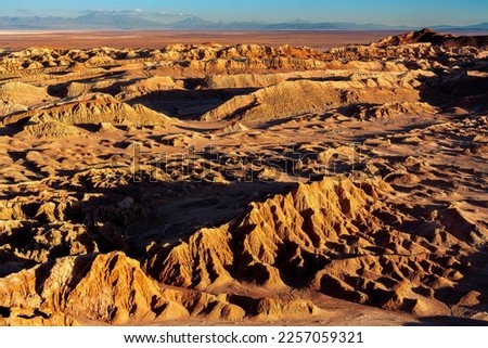 Salt formations at Valle de la Luna (spanish for Moon Valley), also know as Cordillera de la Sal (spanish for Salt Mountain Range), Los Flamencos National Reserve, San Pedro de Atacama, Chile