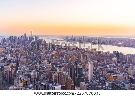 New York city skyline at sunset  Royalty-Free Stock Photo #2257078833