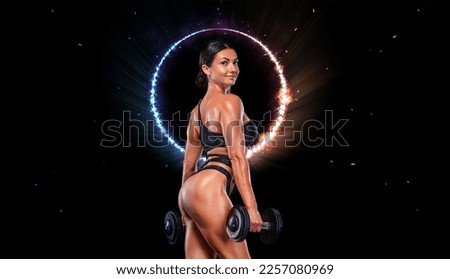Woman athlete, bodybuilder. Content for social networks or sports magazines on the topic of fitness and women s bodybuilding. Sports advertising.