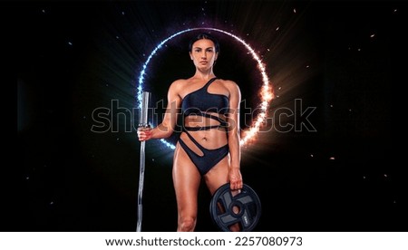 Woman athlete, bodybuilder. Content for social networks or sports magazines on the topic of fitness and women s bodybuilding. Sports advertising.