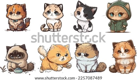 Set of cute cartoon cat. Colored vector collections on white background