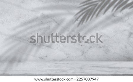 Wall Marble texture background with coconut palm leaves shadow overlay,White,Grey nature granite wall surface for Ceramic counter or interior decoration.Luxury design backdrop product background 