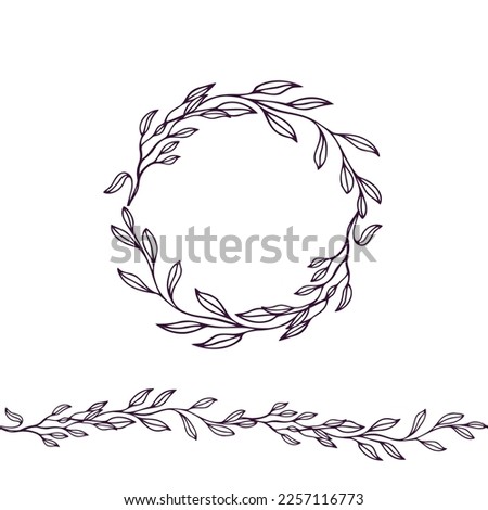 Floral branch leaves and seamless boarder for design 