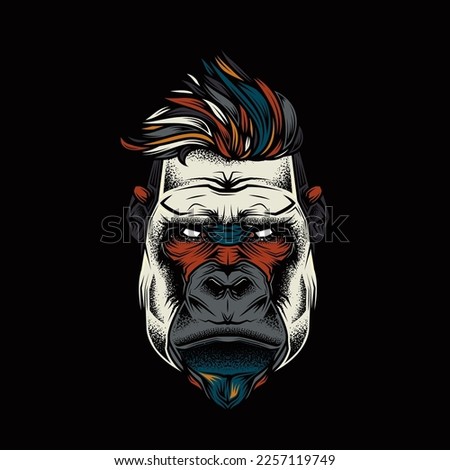 Original vector illustration in vintage style. Hipster gorilla with stylish hairstyle . T-shirt or sticker design