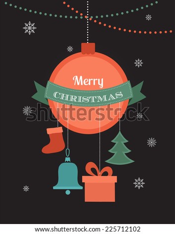 card with Christmas ball and seasonal  objects