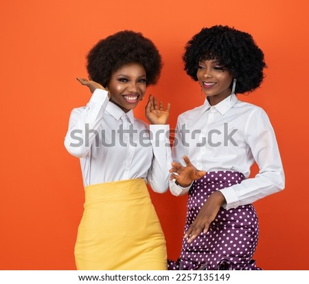 Two happy ladies on afro hairdo