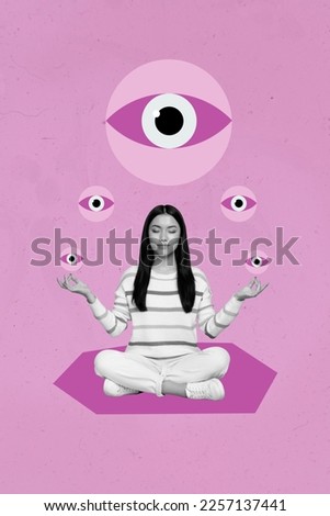 Photo cartoon comics sketch collage picture of dreamy lady enjoying yoga isolated drawing background