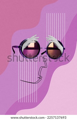 Photo collage artwork minimal picture of face silhouette wear dark spectacles isolated drawing background