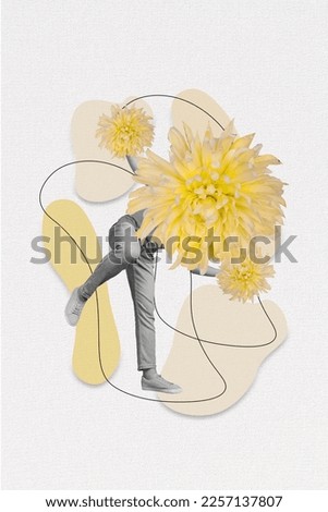 Creative 3d photo artwork graphics collage painting of man flower blossom instead of head isolated drawing background
