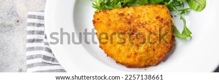 cordon bleu cutlet chicken meat, cheese, bacon meal snack on the table copy space food background rustic top view Royalty-Free Stock Photo #2257138661