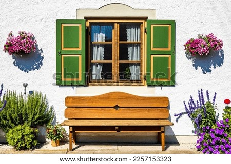 typical old wooden bench - parkbench - photo Royalty-Free Stock Photo #2257153323