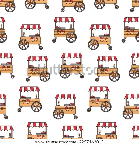 Seamless pattern with ice cream cart doodle vector