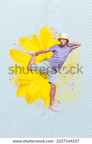 Creative retro 3d magazine collage image of happy smiling guy having fun flower party isolated painting background