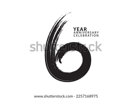6 year anniversary celebration logotype black paintbrush vector, 6 number design, 6th Birthday invitation, anniversary template, logo number design vector, calligraphy font, typography logo