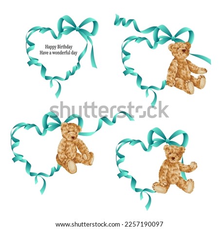 Cute bear and ribbon greeting card material,